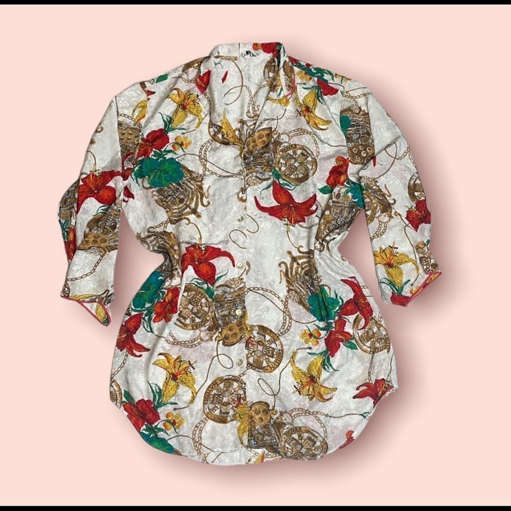 Vintage Silk Graphic Mary McFadden Shirt Dress Medium